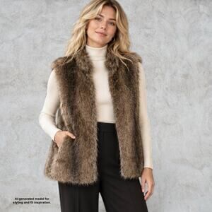 Relativity Faux Fur Vest Size M Brown Plush Mob Wife Boho Luxe Winter Pockets